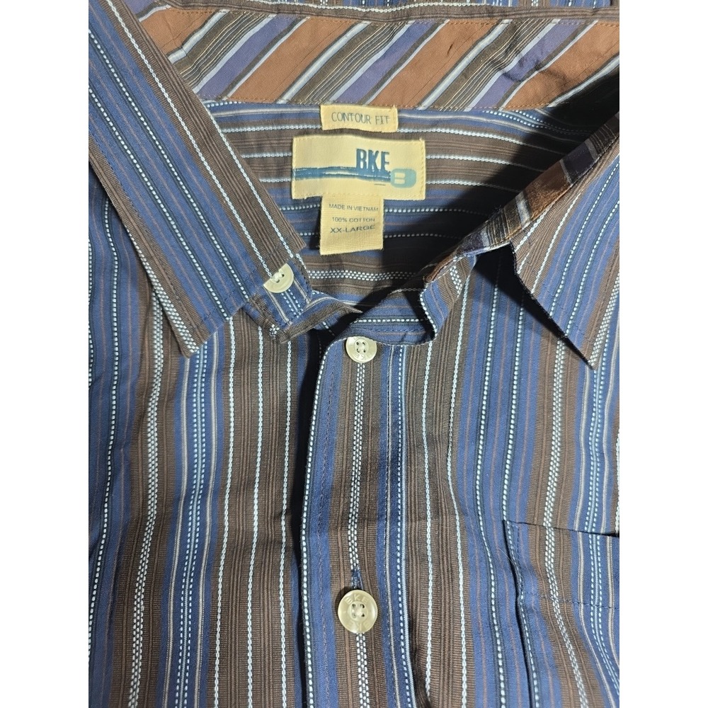 BKE Buckle Shirt Mens XXL Brown Stripes Contoured Fit Long Sleeve Button Up Y2K